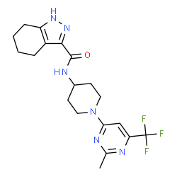 ChemSpider 2D Image | N-{1-[2-Methyl-6-(trifluoromethyl)-4-pyrimidinyl]-4-piperidinyl}-4,5,6,7-tetrahydro-1H-indazole-3-carboxamide | C19H23F3N6O