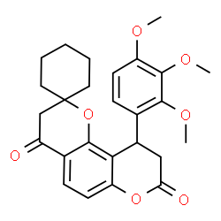 ChemSpider 2D Image | 10'-(2,3,4-Trimethoxyphenyl)-9',10'-dihydro-8'H-spiro[cyclohexane-1,2'-pyrano[2,3-f]chromene]-4',8'(3'H)-dione | C26H28O7