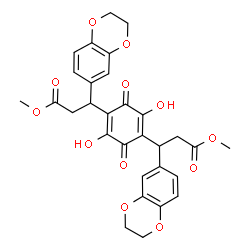 ChemSpider 2D Image | Dimethyl 3,3'-(2,5-dihydroxy-3,6-dioxo-1,4-cyclohexadiene-1,4-diyl)bis[3-(2,3-dihydro-1,4-benzodioxin-6-yl)propanoate] | C30H28O12