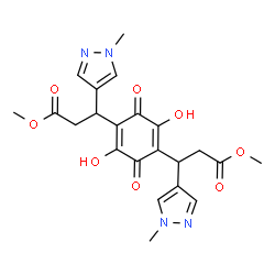 ChemSpider 2D Image | Dimethyl 3,3'-(2,5-dihydroxy-3,6-dioxo-1,4-cyclohexadiene-1,4-diyl)bis[3-(1-methyl-1H-pyrazol-4-yl)propanoate] | C22H24N4O8