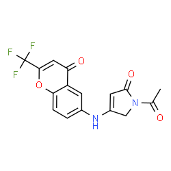 ChemSpider 2D Image | 1-Acetyl-4-{[4-oxo-2-(trifluoromethyl)-4H-chromen-6-yl]amino}-1,5-dihydro-2H-pyrrol-2-one | C16H11F3N2O4