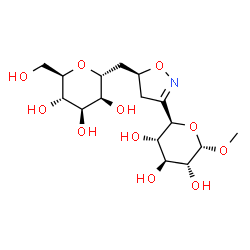 ChemSpider 2D Image | (2R,3S,4R,5S,6R)-2-(Hydroxymethyl)-6-({(5S)-3-[(2R,3S,4S,5R,6S)-3,4,5-trihydroxy-6-methoxytetrahydro-2H-pyran-2-yl]-4,5-dihydro-1,2-oxazol-5-yl}methyl)tetrahydro-2H-pyran-3,4,5-triol (non-preferred na
me) | C16H27NO11