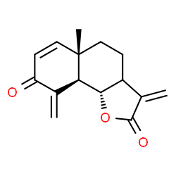 ChemSpider 2D Image | (5aS,9aR,9bS)-5a-Methyl-3,9-bis(methylene)-3a,5,5a,9,9a,9b-hexahydronaphtho[1,2-b]furan-2,8(3H,4H)-dione | C15H16O3
