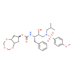 ChemSpider 2D Image | (5aR,7s,8aS)-Tetrahydro-5aH-cyclopenta[f][1,3,5]trioxepin-7-yl [(2S,3R)-3-hydroxy-4-{isobutyl[(4-methoxyphenyl)sulfonyl]amino}-1-phenyl-2-butanyl]carbamate | C29H40N2O9S