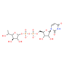 ChemSpider 2D Image | [(2R,3R,4R,5S)-3,4-dihydroxy-5-[(1R)-1-hydroxyethyl]tetrahydrofuran-2-yl] [[(2R,3S,4R,5R)-5-(2,4-dioxopyrimidin-1-yl)-3,4-dihydroxy-tetrahydrofuran-2-yl]methoxy-oxido-phosphoryl] phosphate | C15H22N2O16P2