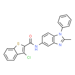 ChemSpider 2D Image | 3-Chloro-N-(2-methyl-1-phenyl-1H-benzimidazol-5-yl)-1-benzothiophene-2-carboxamide | C23H16ClN3OS