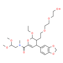 ChemSpider 2D Image | 4-(1,3-Benzodioxol-5-yl)-N-(2,2-dimethoxyethyl)-2-ethoxy-3-{2-[2-(2-hydroxyethoxy)ethoxy]ethyl}-N-methyl-3,4-dihydro-2H-pyran-6-carboxamide | C26H39NO10