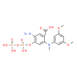 ChemSpider 2D Image | 5-Amino-2-[(3,5-dimethoxyphenyl)(methyl)amino]-4-{[hydroxy(phosphonooxy)phosphoryl]oxy}benzoic acid | C16H20N2O11P2