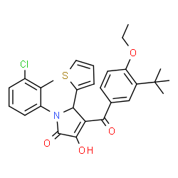 ChemSpider 2D Image | 1-(3-Chloro-2-methylphenyl)-4-[4-ethoxy-3-(2-methyl-2-propanyl)benzoyl]-3-hydroxy-5-(2-thienyl)-1,5-dihydro-2H-pyrrol-2-one | C28H28ClNO4S