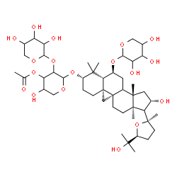 ChemSpider 2D Image | (3beta,6alpha,8xi,9beta,16beta,17xi,20R,24S)-3-[(3-O-Acetyl-2-O-pentopyranosylpentopyranosyl)oxy]-16,25-dihydroxy-20,24-epoxy-9,19-cyclolanostan-6-yl pentopyranoside | C47H76O18