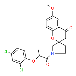 ChemSpider 2D Image | 1'-[2-(2,4-Dichlorophenoxy)propanoyl]-6-methoxyspiro[chromene-2,3'-pyrrolidin]-4(3H)-one | C22H21Cl2NO5