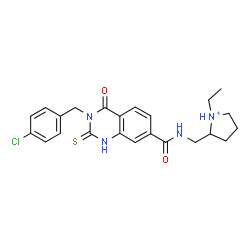 ChemSpider 2D Image | 2-[({[3-(4-Chlorobenzyl)-4-oxo-2-thioxo-1,2,3,4-tetrahydro-7-quinazolinyl]carbonyl}amino)methyl]-1-ethylpyrrolidinium | C23H26ClN4O2S