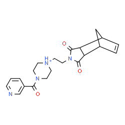 ChemSpider 2D Image | 1-[2-(3,5-Dioxo-4-azatricyclo[5.2.1.0~2,6~]dec-8-en-4-yl)ethyl]-4-(3-pyridinylcarbonyl)piperazin-1-ium | C21H25N4O3
