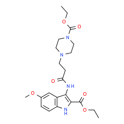 ChemSpider 2D Image | Ethyl 3-({3-[4-(ethoxycarbonyl)-1-piperazinyl]propanoyl}amino)-5-methoxy-1H-indole-2-carboxylate | C22H30N4O6