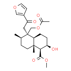 ChemSpider 2D Image | Methyl (1S,2R,4aS,5R,6R,8aR)-5-(acetoxymethyl)-5-[2-(3-furyl)-2-oxoethyl]-2-hydroxy-6,8a-dimethyldecahydro-1-naphthalenecarboxylate | C23H32O7