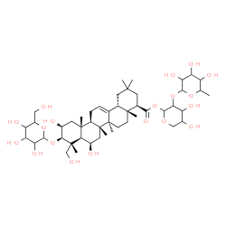 ChemSpider 2D Image | 2-O-(6-Deoxyhexopyranosyl)-1-O-{[(2beta,3beta,6beta,22beta)-3-(hexopyranosyloxy)-2,6,23-trihydroxyolean-12-en-22-yl]carbonyl}pentopyranose | C48H78O19