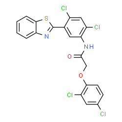 ChemSpider 2D Image | N-[5-(1,3-Benzothiazol-2-yl)-2,4-dichlorophenyl]-2-(2,4-dichlorophenoxy)acetamide | C21H12Cl4N2O2S