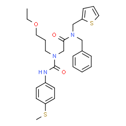 ChemSpider 2D Image | N-Benzyl-N~2~-(3-ethoxypropyl)-N~2~-{[4-(methylsulfanyl)phenyl]carbamoyl}-N-(2-thienylmethyl)glycinamide | C27H33N3O3S2
