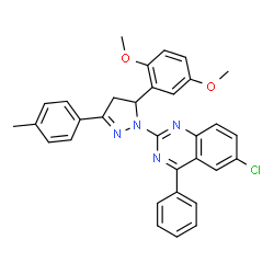 ChemSpider 2D Image | 6-Chloro-2-[5-(2,5-dimethoxyphenyl)-3-(4-methylphenyl)-4,5-dihydro-1H-pyrazol-1-yl]-4-phenylquinazoline | C32H27ClN4O2