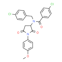 ChemSpider 2D Image | 4-Chloro-N-(4-chlorobenzyl)-N-[1-(4-methoxyphenyl)-2,5-dioxo-3-pyrrolidinyl]benzamide | C25H20Cl2N2O4