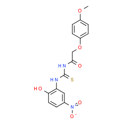 ChemSpider 2D Image | N-[(2-Hydroxy-5-nitrophenyl)carbamothioyl]-2-(4-methoxyphenoxy)acetamide | C16H15N3O6S