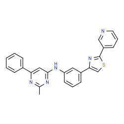 ChemSpider 2D Image | 2-Methyl-6-phenyl-N-{3-[2-(3-pyridinyl)-1,3-thiazol-4-yl]phenyl}-4-pyrimidinamine | C25H19N5S