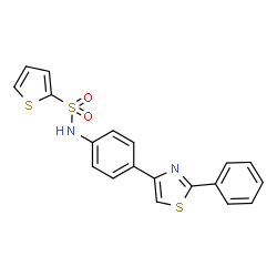 ChemSpider 2D Image | N-[4-(2-Phenyl-1,3-thiazol-4-yl)phenyl]-2-thiophenesulfonamide | C19H14N2O2S3