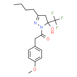 ChemSpider 2D Image | 1-[3-Butyl-5-hydroxy-5-(trifluoromethyl)-4,5-dihydro-1H-pyrazol-1-yl]-2-(4-methoxyphenyl)ethanone | C17H21F3N2O3