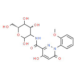 ChemSpider 2D Image | 2-Deoxy-2-({[4-hydroxy-1-(2-methoxyphenyl)-6-oxo-1,6-dihydro-3-pyridazinyl]carbonyl}amino)-D-threo-hexopyranose | C18H21N3O9