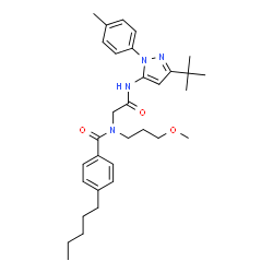 ChemSpider 2D Image | N-(3-Methoxypropyl)-N-(2-{[1-(4-methylphenyl)-3-(2-methyl-2-propanyl)-1H-pyrazol-5-yl]amino}-2-oxoethyl)-4-pentylbenzamide | C32H44N4O3