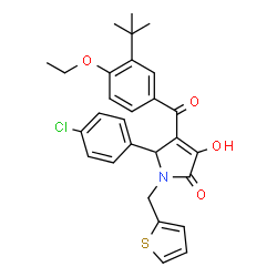 ChemSpider 2D Image | 5-(4-Chlorophenyl)-4-[4-ethoxy-3-(2-methyl-2-propanyl)benzoyl]-3-hydroxy-1-(2-thienylmethyl)-1,5-dihydro-2H-pyrrol-2-one | C28H28ClNO4S
