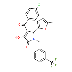 ChemSpider 2D Image | 4-(4-Chlorobenzoyl)-3-hydroxy-5-(5-methyl-2-furyl)-1-[3-(trifluoromethyl)benzyl]-1,5-dihydro-2H-pyrrol-2-one | C24H17ClF3NO4