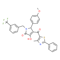 ChemSpider 2D Image | 3-Hydroxy-5-(4-methoxyphenyl)-4-[(4-methyl-2-phenyl-1,3-thiazol-5-yl)carbonyl]-1-[3-(trifluoromethyl)benzyl]-1,5-dihydro-2H-pyrrol-2-one | C30H23F3N2O4S