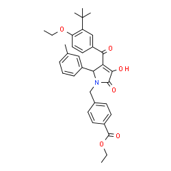 ChemSpider 2D Image | Ethyl 4-({3-[4-ethoxy-3-(2-methyl-2-propanyl)benzoyl]-4-hydroxy-2-(3-methylphenyl)-5-oxo-2,5-dihydro-1H-pyrrol-1-yl}methyl)benzoate | C34H37NO6