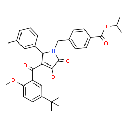 ChemSpider 2D Image | Isopropyl 4-({3-hydroxy-4-[2-methoxy-5-(2-methyl-2-propanyl)benzoyl]-5-(3-methylphenyl)-2-oxo-2,5-dihydro-1H-pyrrol-1-yl}methyl)benzoate | C34H37NO6
