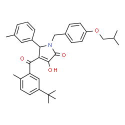 ChemSpider 2D Image | 3-Hydroxy-1-(4-isobutoxybenzyl)-4-[2-methyl-5-(2-methyl-2-propanyl)benzoyl]-5-(3-methylphenyl)-1,5-dihydro-2H-pyrrol-2-one | C34H39NO4