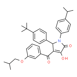 ChemSpider 2D Image | 3-Hydroxy-4-(3-isobutoxybenzoyl)-1-(4-isopropylphenyl)-5-[4-(2-methyl-2-propanyl)phenyl]-1,5-dihydro-2H-pyrrol-2-one | C34H39NO4
