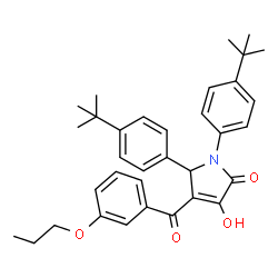 ChemSpider 2D Image | 3-Hydroxy-1,5-bis[4-(2-methyl-2-propanyl)phenyl]-4-(3-propoxybenzoyl)-1,5-dihydro-2H-pyrrol-2-one | C34H39NO4