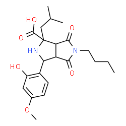 ChemSpider 2D Image | 5-Butyl-3-(2-hydroxy-4-methoxyphenyl)-1-isobutyl-4,6-dioxooctahydropyrrolo[3,4-c]pyrrole-1-carboxylic acid | C22H30N2O6