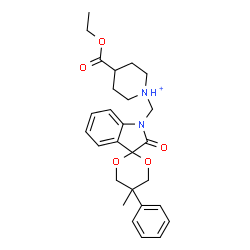ChemSpider 2D Image | 4-(Ethoxycarbonyl)-1-[(5-methyl-2'-oxo-5-phenylspiro[1,3-dioxane-2,3'-indol]-1'(2'H)-yl)methyl]piperidinium | C27H33N2O5
