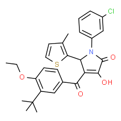 ChemSpider 2D Image | 1-(3-Chlorophenyl)-4-[4-ethoxy-3-(2-methyl-2-propanyl)benzoyl]-3-hydroxy-5-(3-methyl-2-thienyl)-1,5-dihydro-2H-pyrrol-2-one | C28H28ClNO4S