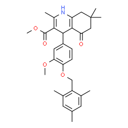 ChemSpider 2D Image | Methyl 4-[4-(mesitylmethoxy)-3-methoxyphenyl]-2,7,7-trimethyl-5-oxo-1,4,5,6,7,8-hexahydro-3-quinolinecarboxylate | C31H37NO5