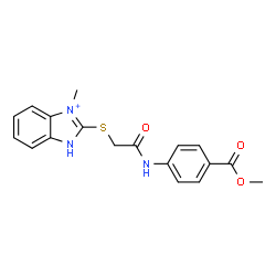 ChemSpider 2D Image | 2-[(2-{[4-(Methoxycarbonyl)phenyl]amino}-2-oxoethyl)sulfanyl]-3-methyl-1H-benzimidazol-3-ium | C18H18N3O3S