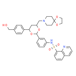 ChemSpider 2D Image | N-(3-{4-(1,4-Dioxa-8-azaspiro[4.5]dec-8-ylmethyl)-6-[4-(hydroxymethyl)phenyl]-1,3-dioxan-2-yl}phenyl)-8-quinolinesulfonamide | C34H37N3O7S