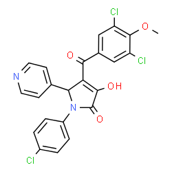 ChemSpider 2D Image | 1-(4-Chlorophenyl)-4-(3,5-dichloro-4-methoxybenzoyl)-3-hydroxy-5-(4-pyridinyl)-1,5-dihydro-2H-pyrrol-2-one | C23H15Cl3N2O4