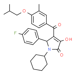 ChemSpider 2D Image | 1-Cyclohexyl-5-(4-fluorophenyl)-3-hydroxy-4-(4-isobutoxy-3-methylbenzoyl)-1,5-dihydro-2H-pyrrol-2-one | C28H32FNO4