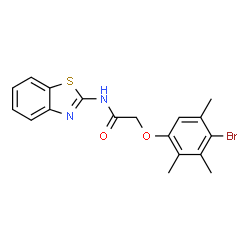 ChemSpider 2D Image | N-(1,3-Benzothiazol-2-yl)-2-(4-bromo-2,3,5-trimethylphenoxy)acetamide | C18H17BrN2O2S