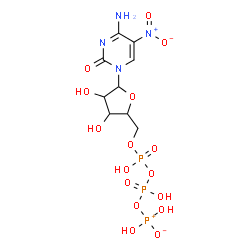 ChemSpider 2D Image | 4-Amino-1-{5-O-[{[{[dihydroxy(oxido)phosphonio]oxy}(hydroxy)phosphoryl]oxy}(hydroxy)phosphoryl]pentofuranosyl}-5-nitro-2(1H)-pyrimidinone | C9H15N4O16P3