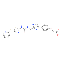 ChemSpider 2D Image | (4-{2-[({[5-(2-Pyridinylsulfanyl)-1,3-thiazol-2-yl]carbamoyl}amino)methyl]-1H-imidazol-4-yl}phenoxy)acetate | C21H17N6O4S2