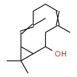 ChemSpider 2D Image | 4,8,11,11-Tetramethylbicyclo[8.1.0]undeca-4,8-dien-2-ol | C15H24O